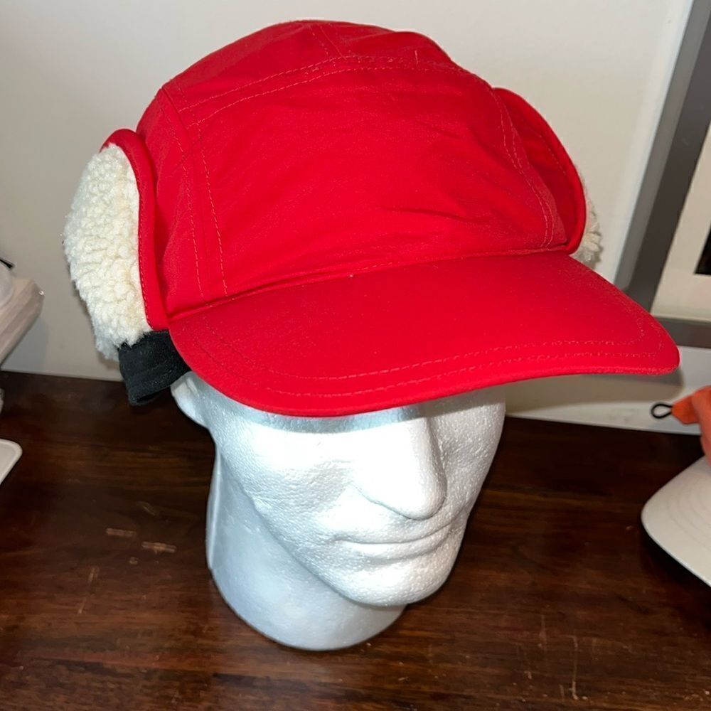 Lands' End Elmer Fudd Sherpa shearling Red Cap w/snap down flap Outdoor Hat L/XL